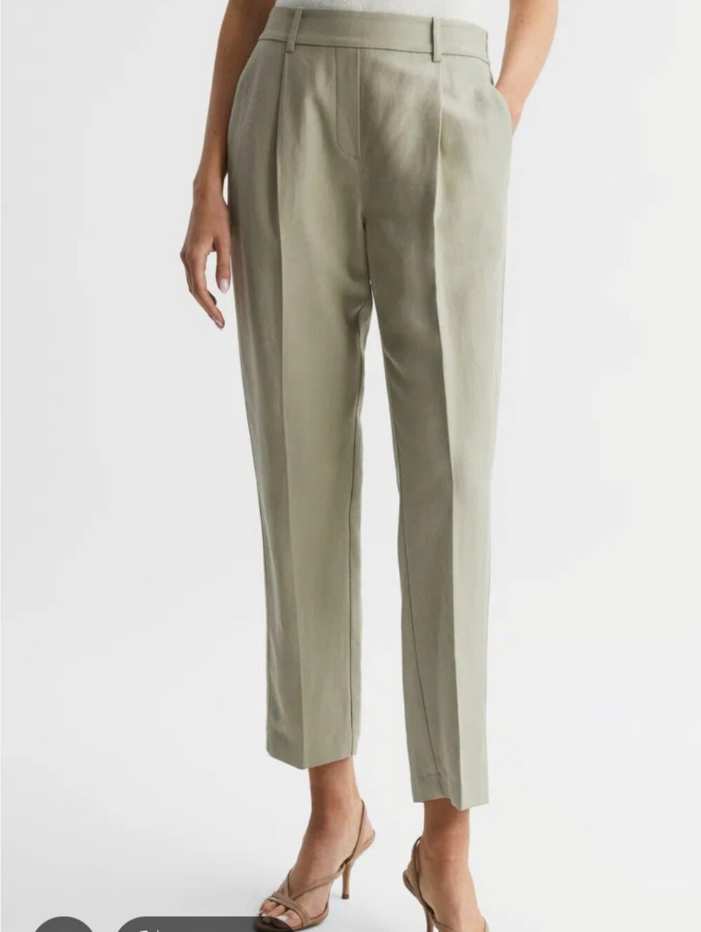 REISS Shae Taper Tapered Linen Trousers Khaki US Size 10